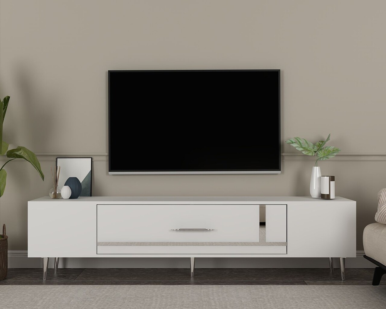 Comoda TV, Hanah Home, Dekop1, 150x48.2x29.6 cm, Alb / Argintiu - imagine 7
